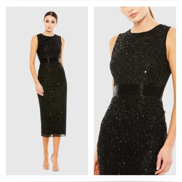 MAC DUGGAL 93758 Geometric Embellished Sleeveless A Line Dress - Picture 1 of 10